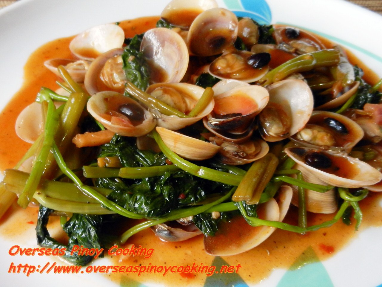 Clams with Kangkong in Chili and Black Bean Sauce