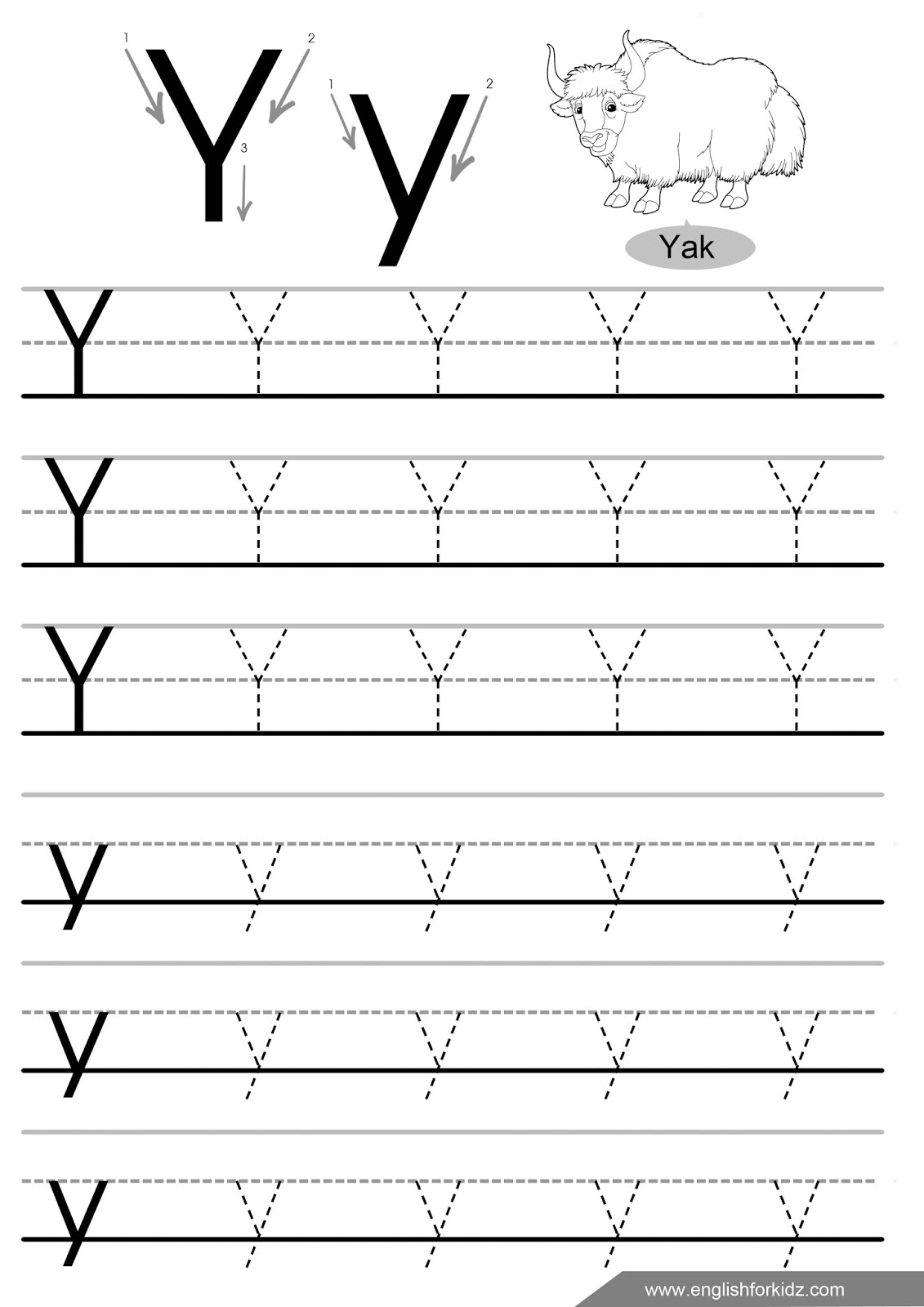 English for Kids Step by Step: Letter Tracing Worksheets (Letters U - Z)