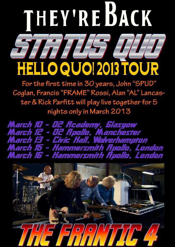 Heavy Rock Status Quo’s Classic LineUp To Tour UK, With "Live!" Set List
