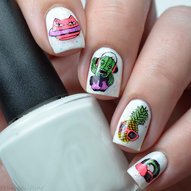 caturn cactus pineapple stamped nail art