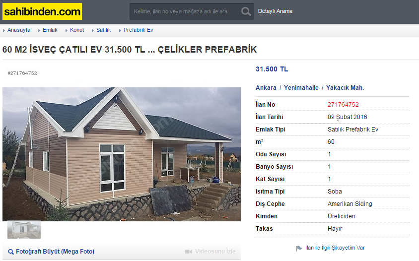 Satılık 2.El Prefabrik Ev Fiyatları (Ankara,İstanbul,İzmir,Bursa