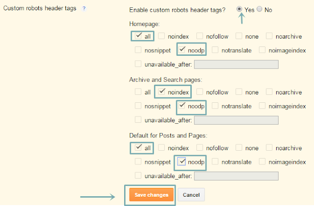 enable custom robots header tags in blogger template to fix duplicate title tag