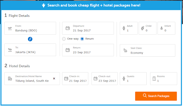 Tampilan paket tiket pesawat + hotel di Traveloka
