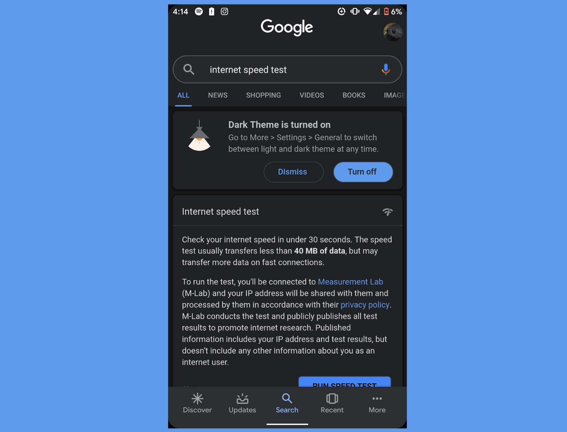 Google is testing a dark mode for Search and Discover App