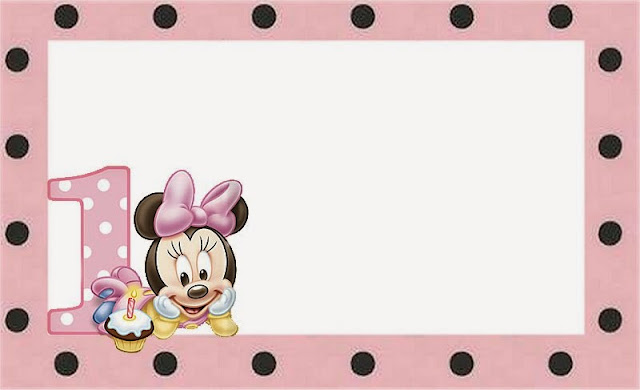 Minnie Primer Año con Lunares: Invitaciones para Imprimir Gratis. Para hacer invitaciones, tarjetas, marcos de fotos o etiquetas, para imprimir gratis de Minnie Primer Año con Lunares.