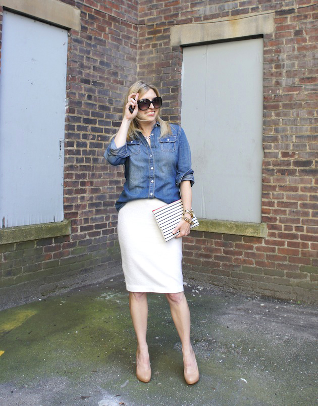 Chambray Skirt + White Skirt - The Boston Fashionista