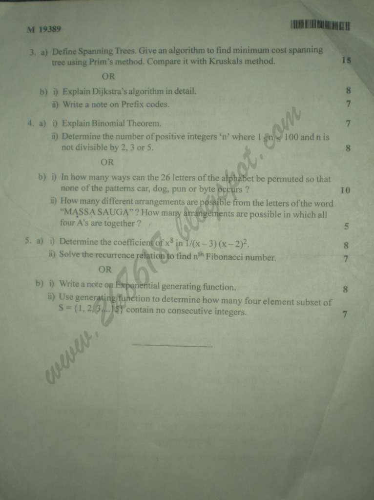 Graph Theory & Combinatorics Previous Question Papers Sixth