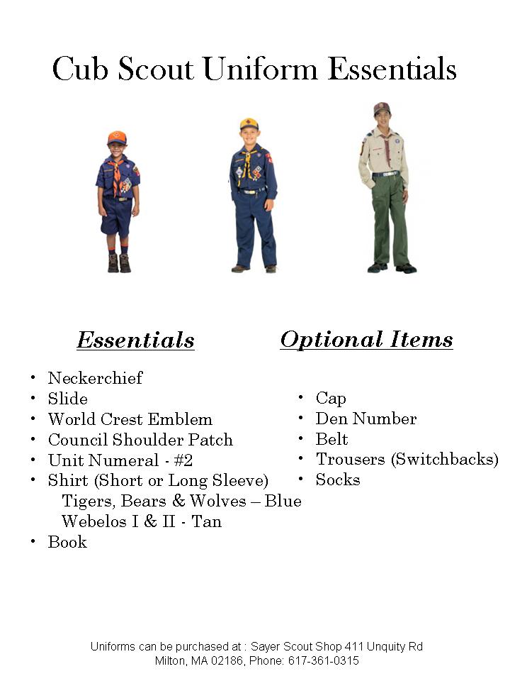 Pack 2 Weymouth, MA Uniform requirements