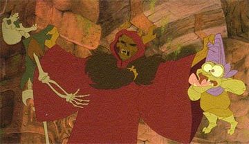 Horned King choking Creeper Black Cauldron 1985 animatedfilmreviews.filminspector.com 