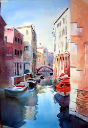 mulick milind painting venice paintings watercolor artist canal architecture reflections water boat austrian enlarge canal1