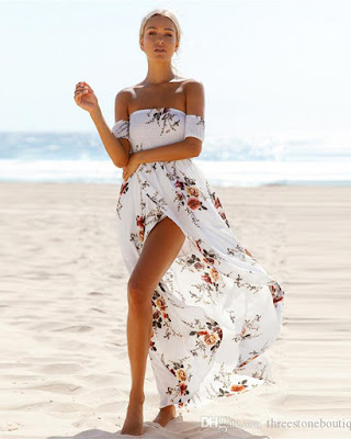 vestido largo blanco de flores para la playa