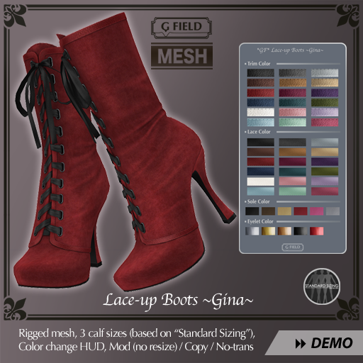 *G Field* New Release [Mesh] Laceup Boots Gina
