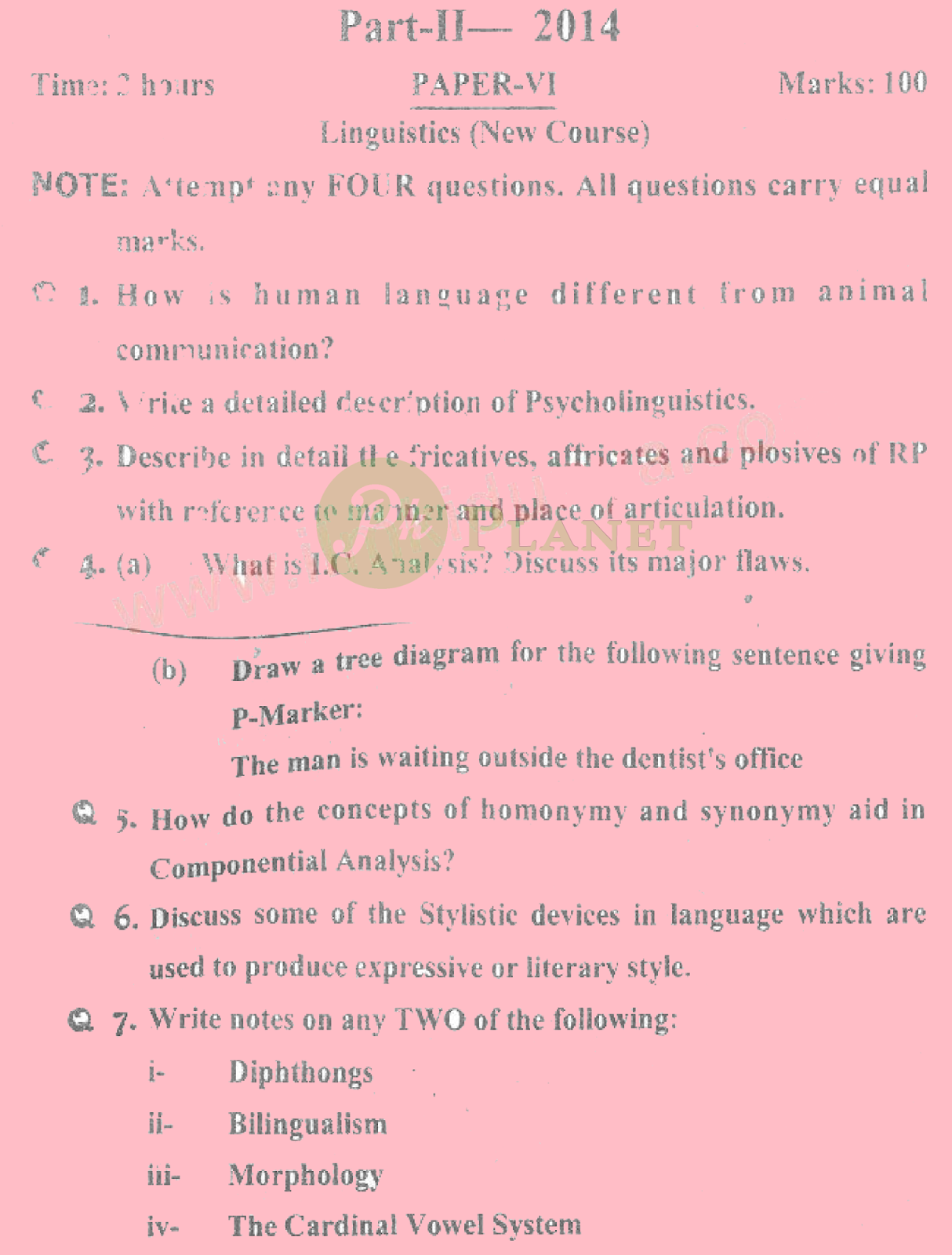 past papers of ma english part 2 punjab university 2014 linguistics