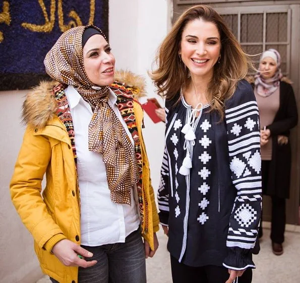 Queen Rania of Jordan visited Al Ashrafieh Secondary School for Girls in Amman