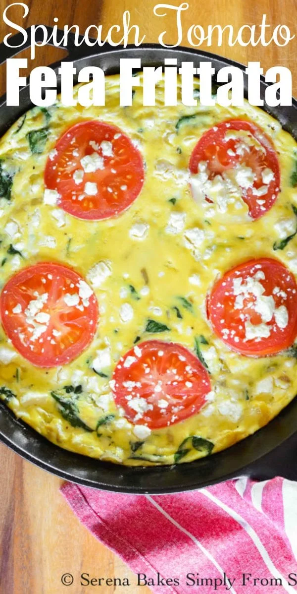 Spinach Tomato Feta Frittata is a favorite easy breakfast recipe! Great for Easter Brunch from Serena Bakes Simply From Scratch.