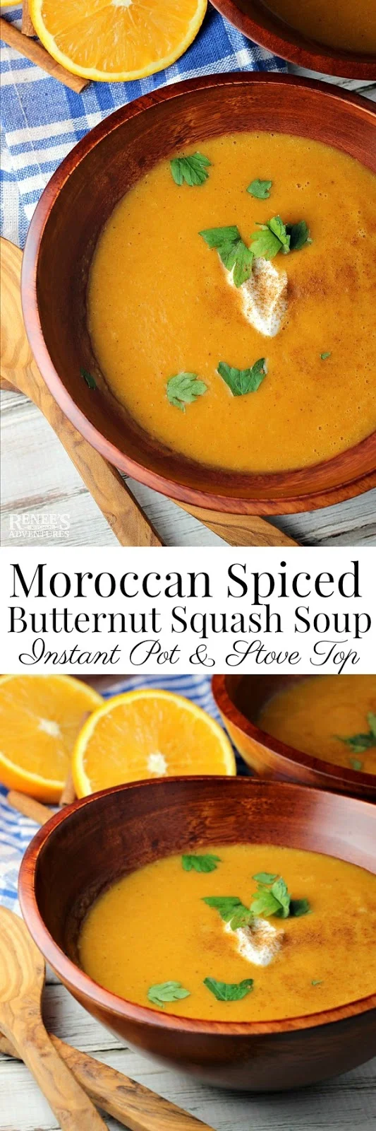 Instant Pot Moroccan Spiced Butternut Squash Soup - Renee's Kitchen Adventures - easy #weightwatchers #soup #recipe made in your #Instantpot So flavorful, you won't believe you're eating #healthy! 