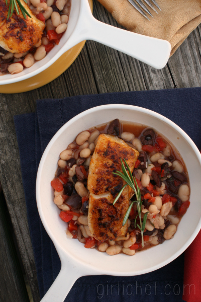 Cod on Roasted Pepper and White Beans