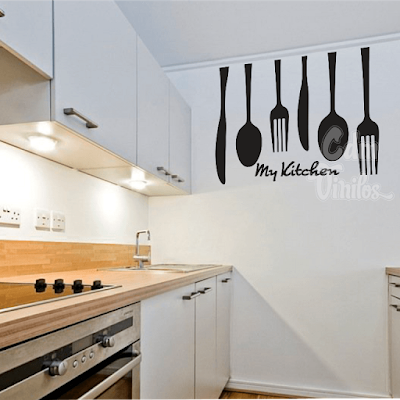 vinilo cocina cubiertos colgantes