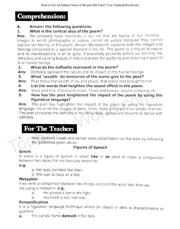 Unit 5 Daffodils Notes in PDF [9th Class] Top Study World