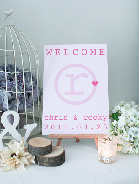 welcome board and floral decoration