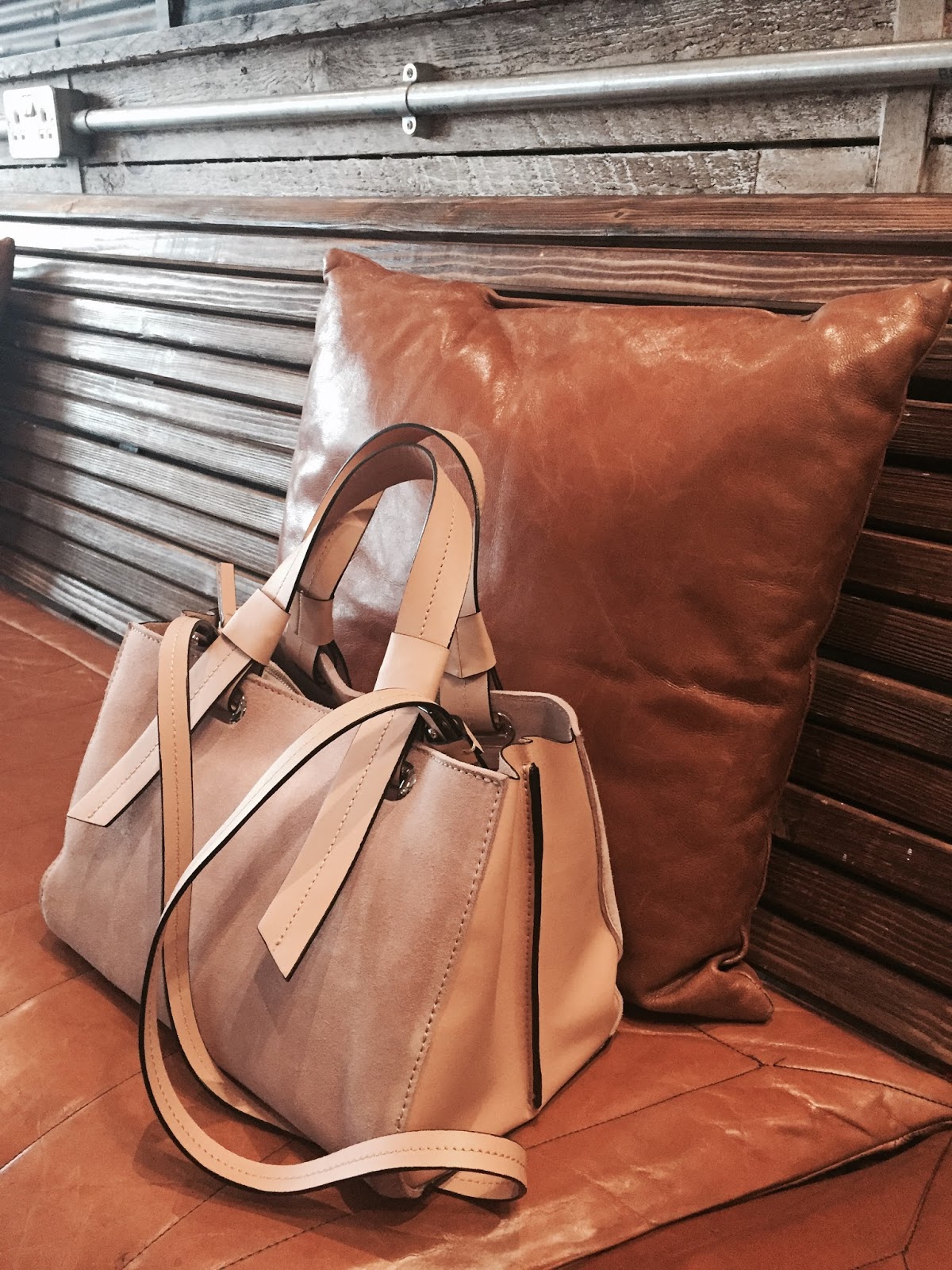 Zara’s Mixed Leather Mini Bowling Bag