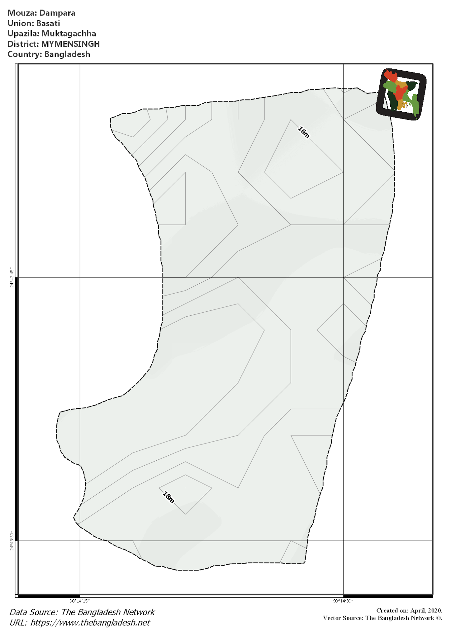 Map of Dampara Mouza of Muktagachha Upazila, MYMENSINGH, Bangladesh.