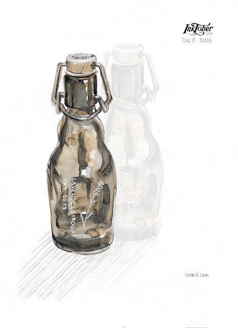 Inktober day 18 - Bottle : Een flesje lavendelsiroop door Linda S. Leon