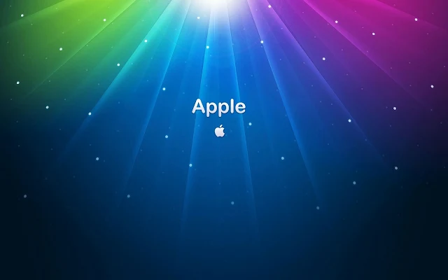 Blauwe wallpaper met Apple tekst en logo
