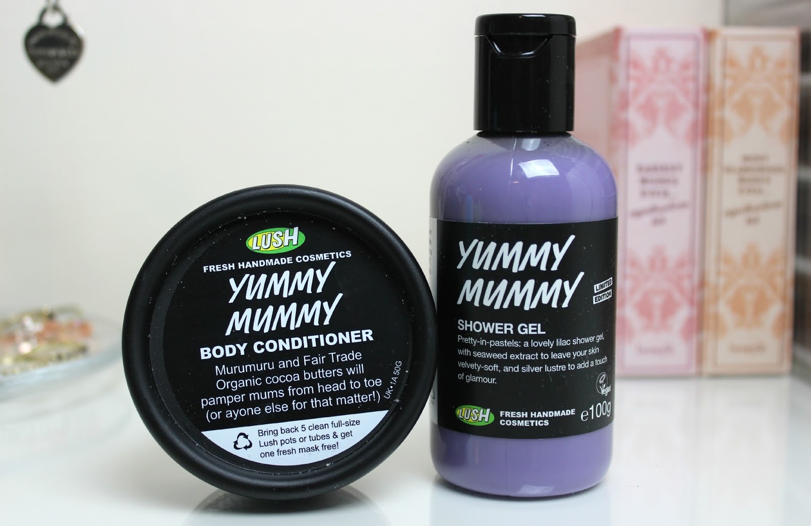 A picture of Lush Yummy Mummy Shower Gel and Yummy Mummy Body Conditioner