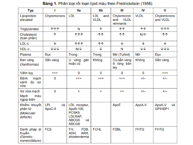 Phân loại rối loạn lipid máu theo Fredrickdson (1956)