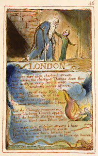 William Blake illustrated his book and this is an example of an illustrated page of his poem "London" .