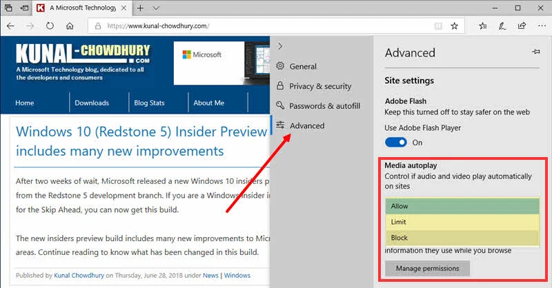 Here's how to turn off (enable/disable) auto play media on Microsoft Edge