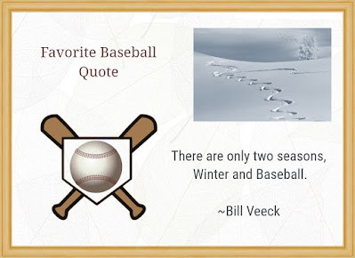 Collage of baseball and crossed bats with a winter scene depicting favorite baseball quote