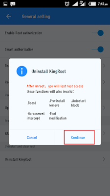Unrooting process with KingRoot