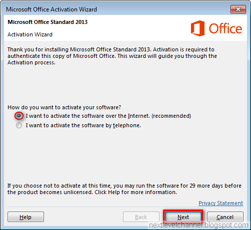 Activate Microsoft Office 2013 over Internet