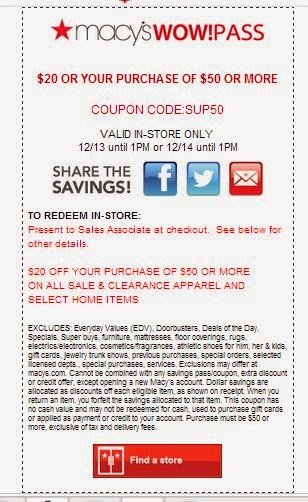 Josie&#39;s Smitty Deals: Macy&#39;s Coupon $20 off $50 on all sale, clearance apparel and select home ...
