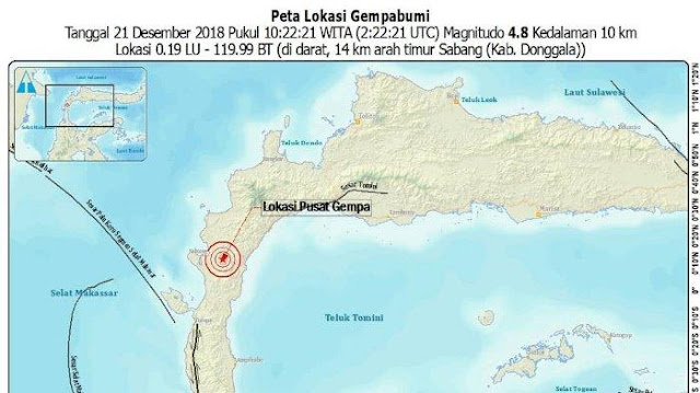 BREAKING NEWS! Gempa 4,8 SR Kembali Guncang Donggala Sulawesi Tengah