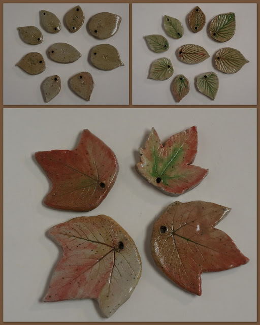 Beautiful ceramic bead and pendant natural pressed leaves, by Lily L.