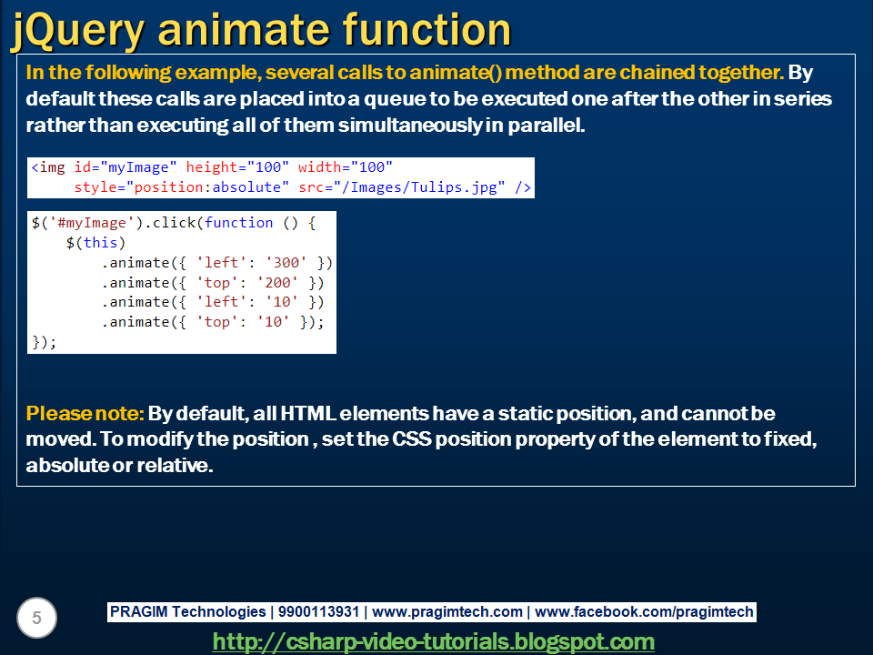 Sql server, .net and c# video tutorial: jquery animate function