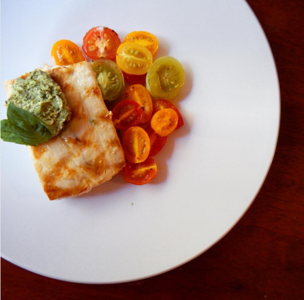 The Nerdy Chef Mahi Mahi with Basil Shallot Butter & Roasted Tomatoes