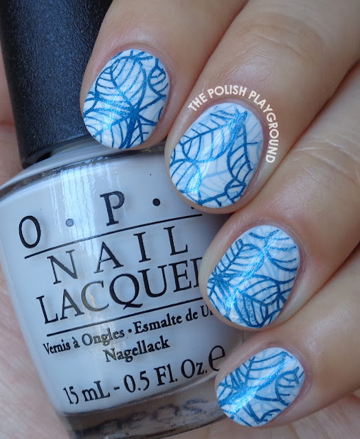 Double Blue Leafy Stamping Nail Art