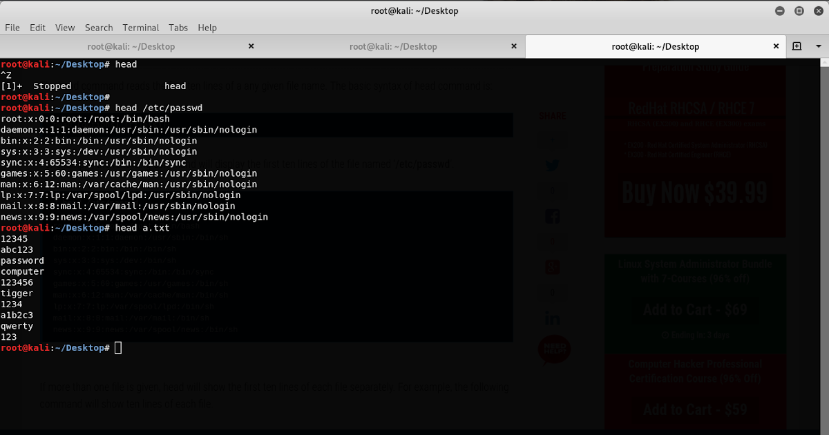 HEAD command in linux