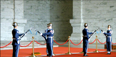 Close up look at changing guards ceremony at CKS Memorial Hall Taipei