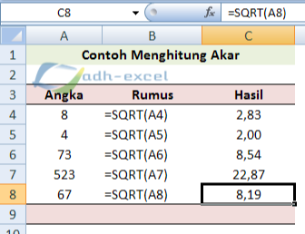 Rumus pangkat 2 di excel