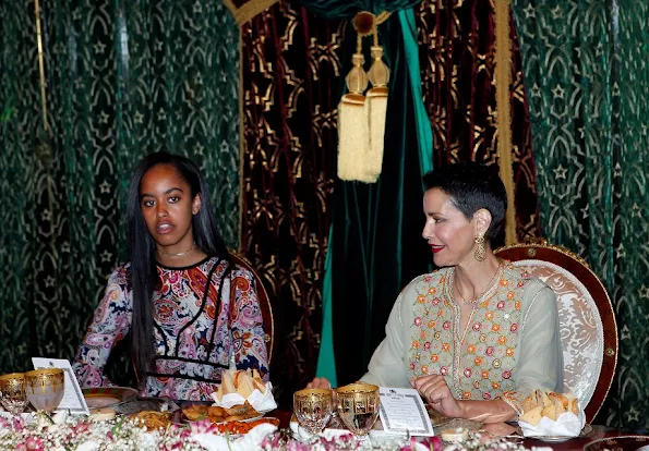 Princess Lalla Salma,  Michelle Obama, Malia Obama and Sasha Obama, Princess Lalla Meryem attend a dinner at Royal Palace.