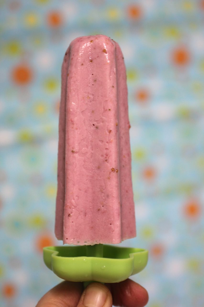 Green Gourmet Giraffe WHB Creamy strawberry icy poles, a party and