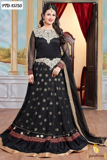 Festival like navratri diwali special black georgette anarkali salwar suit online shopping