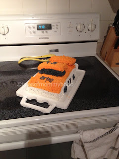 orange and white nascar cake