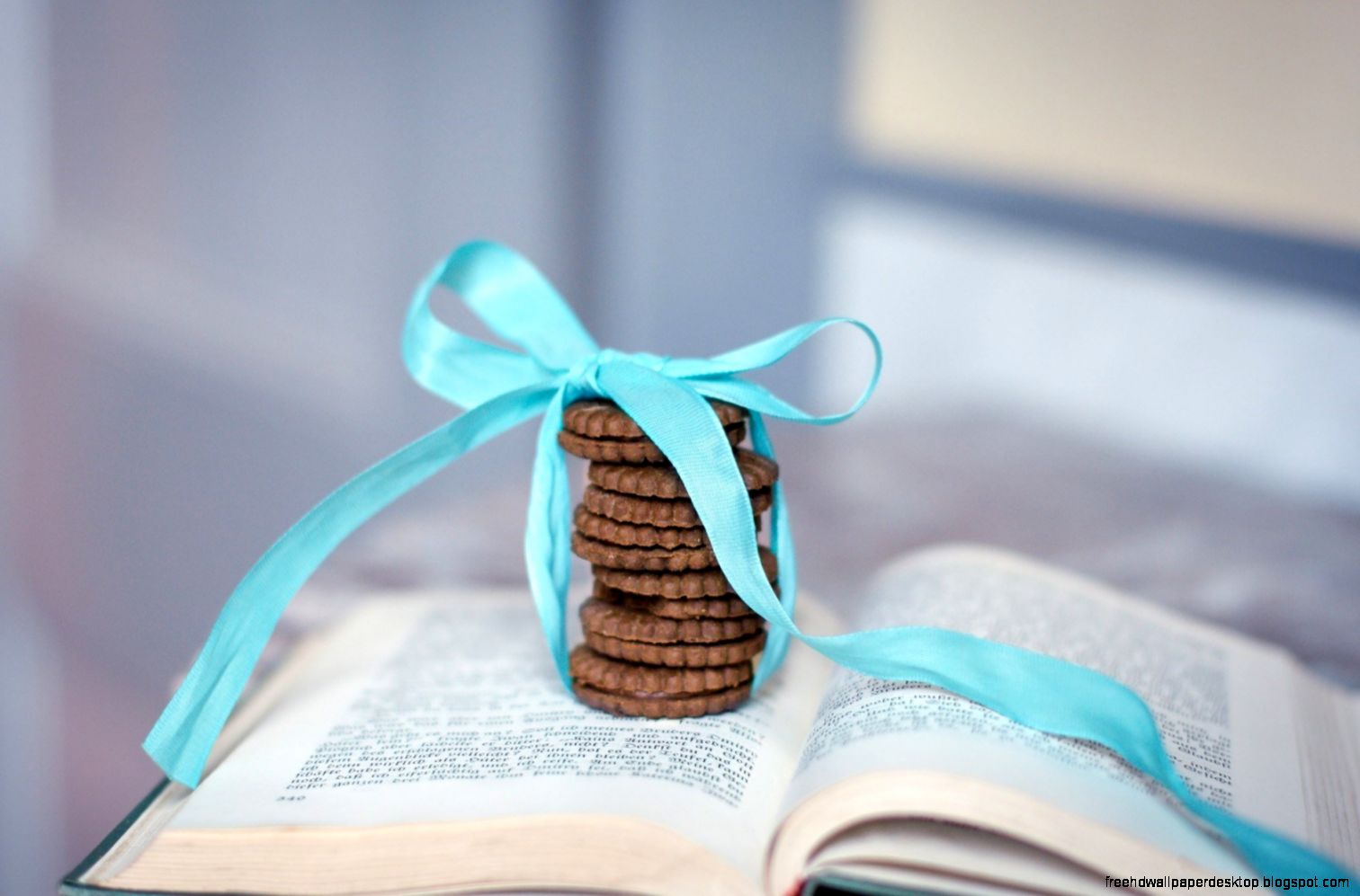 Book Cookies Ribbon Blue Bow HD Wallpaper   FreeWallsUp