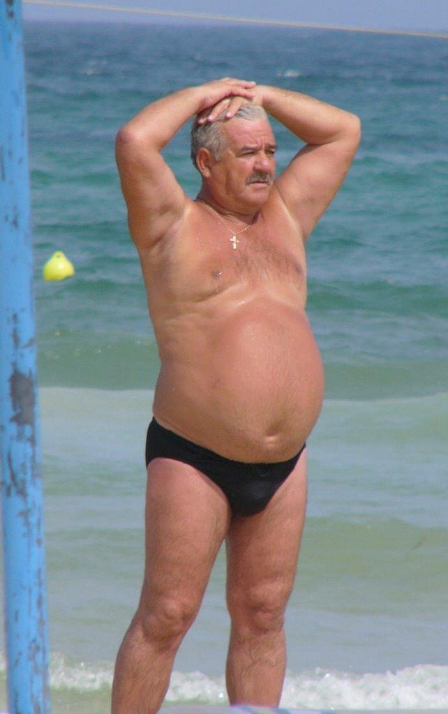 Daddy webcam. Grandpa Beach. Old man in speedo. Fat grandfather on the Beach.